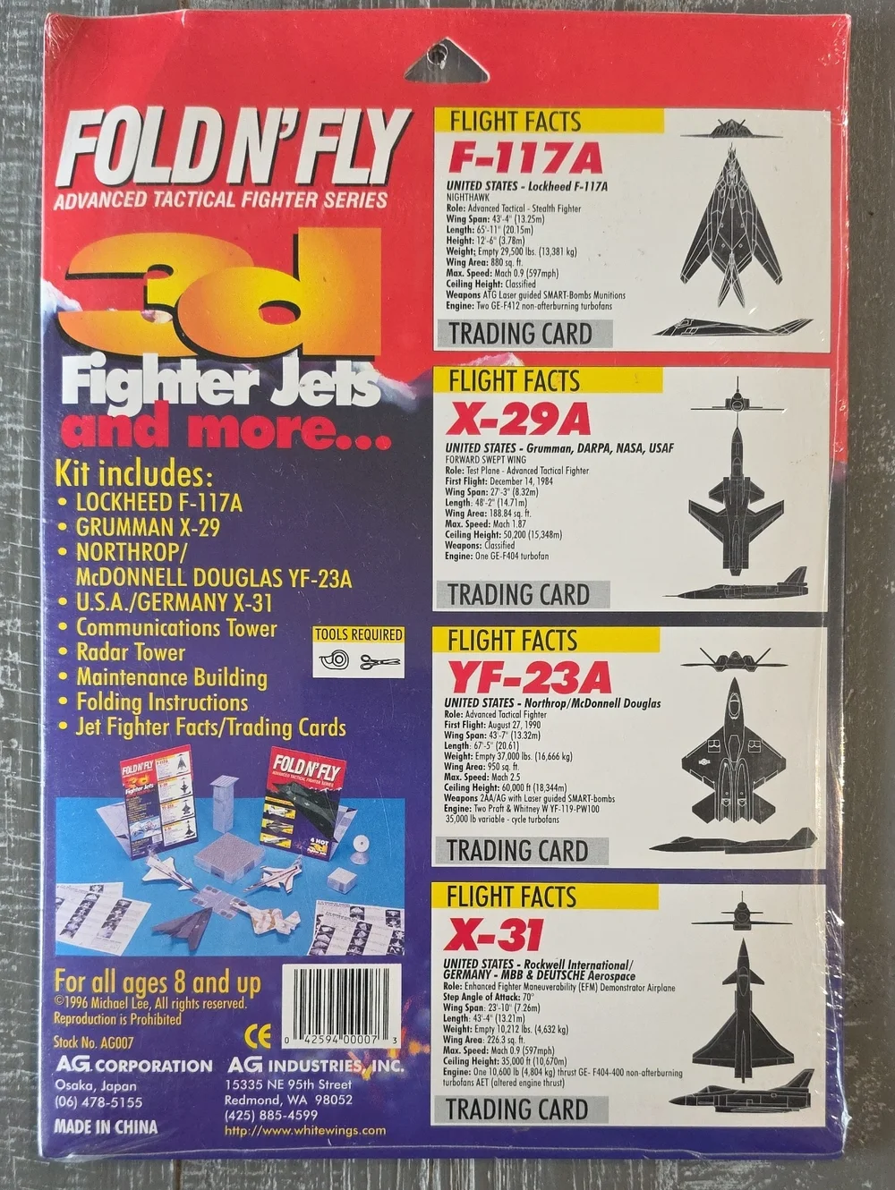 Vintage 1996 Fold N' Fly Advanced Tactical Fighter Series 3D Paper Jet Model Kit